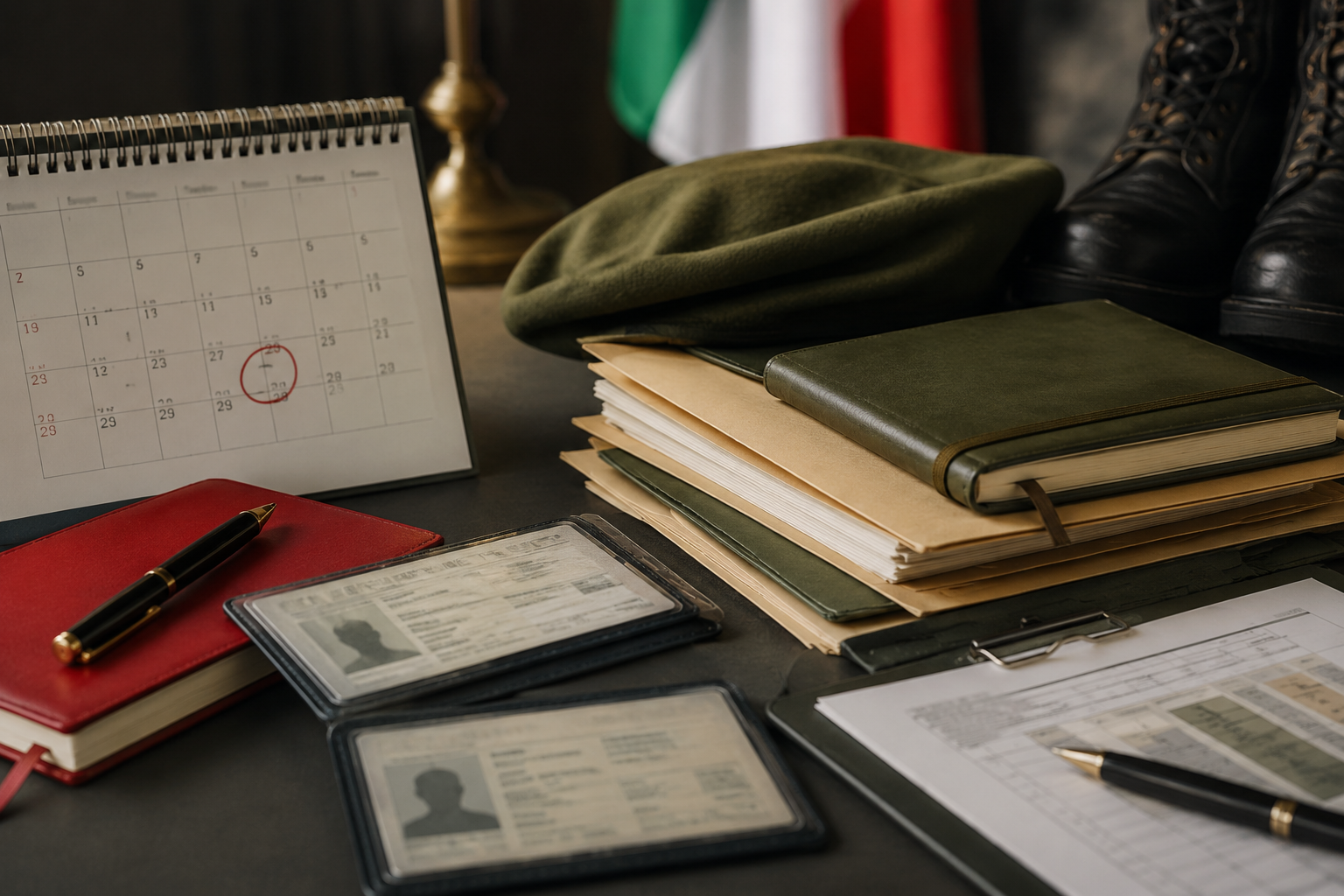Documenti militari, calendario, cartelle verdi e materiali amministrativi per spiegare limiti di età e riserve nei concorsi VFP1